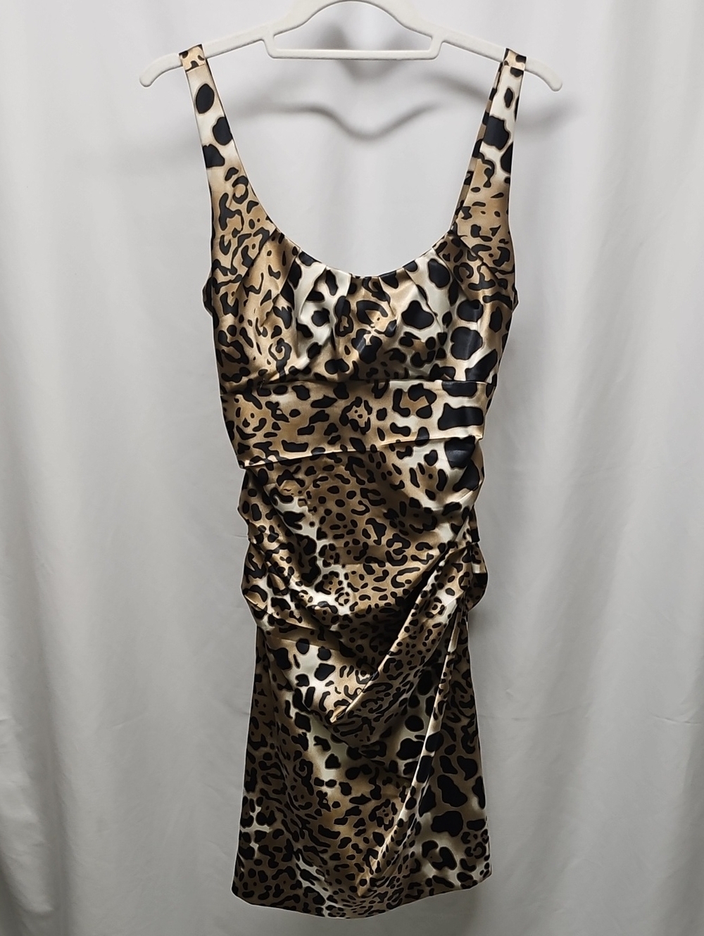 Newport News Leopard Satin Ruched Mini Dress - Tan & Black